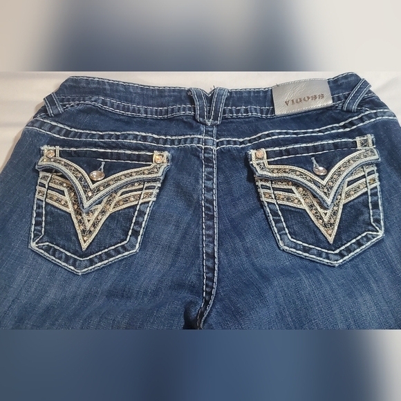 Vigoss Indigo Boot Cut Jeans with Embroidered Pockets. Bootcut Sz 12 - Picture 3 of 9